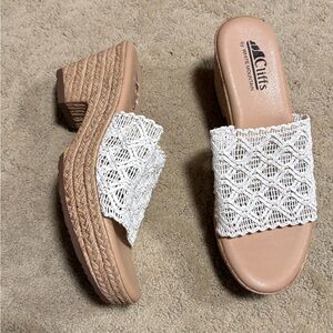 Cliffs by White Mountain Tan and White Wedge Sandals